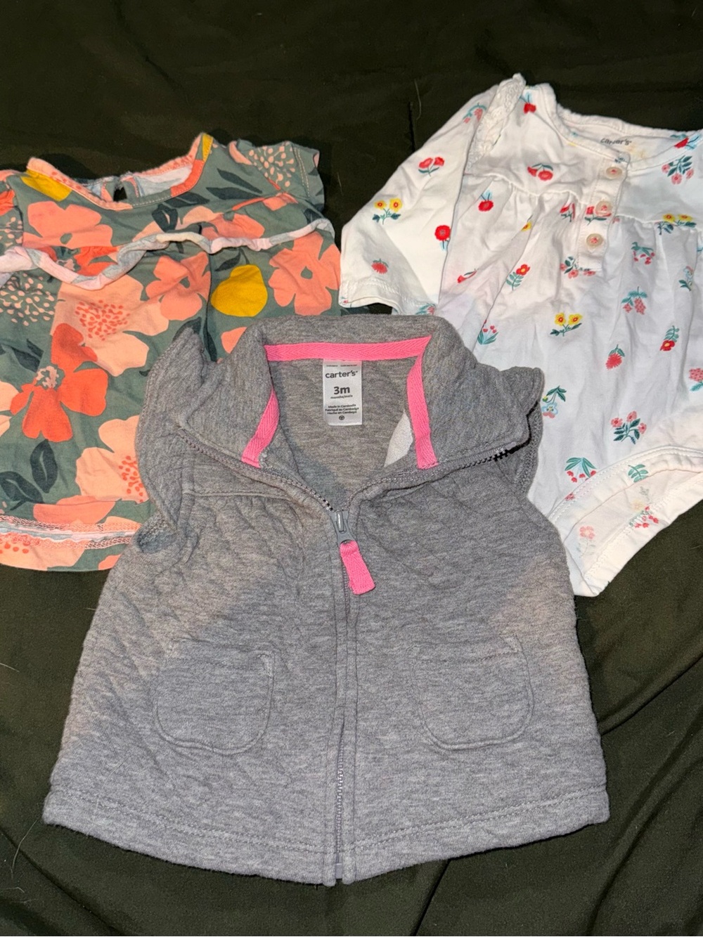 Carter's Gray Baby Hoodie with Pink Trim